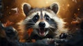 Cartoon Raccoon Looking Surprised with Space for Copy. Generative AI. Royalty Free Stock Photo