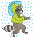 Cartoon raccoon running under umbrella Royalty Free Stock Photo