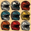 Cartoon Racing Helmet Collection: Motorcycle Sketch Illustration