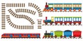 Cartoon railway and train. Set of cartoon trains. Vector illustration