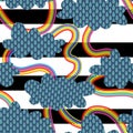 Cartoon rain drops and rainbow and clouds seamless pattern for wrapping paper and linens and fabrics and kids Royalty Free Stock Photo