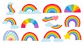 Cartoon rainbow collection, colored arcs weather set