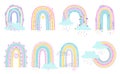 Cartoon rainbow. Scandinavian rainbows with heart and stars in pastel colors. Elements for childish patterns, wallpaper