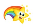 Cartoon Star with Rainbow tail Smile Emoji Mascot Reach Raise Vector