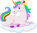 Cartoon rainbow unicorn on clouds Royalty Free Stock Photo