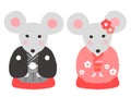 Cartoon rat couple wearing kimono. chinese zodiac year of 2020 New yearÃ¢â¬â¢s illustration