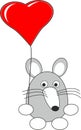 Cartoon rat (mouse) toy and red heart balloon Royalty Free Stock Photo