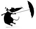 Windy day and rat or mouse with umbrella illustration