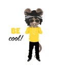 Cartoon rat in yellow hoodie. Be cool. Year of the rat. Chinese horoscope. Beauty mouse.