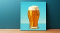 Cartoon Realism Beer Glass Canvas Painting On Blue Background