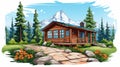 Cartoon Realism Cabin In Western Natural Setting