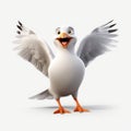 Cartoon Realism: 3d Bird With Open Arms In White