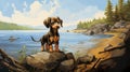 Cartoon Realism: Dachshund Puppy On Shores Of Northwest Territories