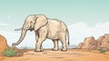 Cartoon Realism: Hyper-detailed Elephant Walking In Desert Royalty Free Stock Photo