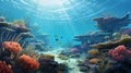 Cartoon Realism Underwater Seascape: Free Brushwork Decorative Paintings