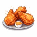 Cartoon Realism: Vector Illustration Of Fried Chicken Wings With Sauce Royalty Free Stock Photo