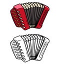 Cartoon red accordion vector icon for coloring Royalty Free Stock Photo