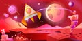 Cartoon red alien planet landscape for space game background Royalty Free Stock Photo