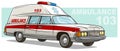 Cartoon ambulance emergency retro long car