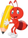 Cartoon red ant holding pencil Royalty Free Stock Photo