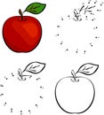 Cartoon red apple. Vector illustration. Coloring and dot to dot Royalty Free Stock Photo