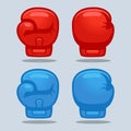 Cartoon red and blue boxing glove icon, front and back. Isolated vector flat design illustration Royalty Free Stock Photo