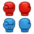 Cartoon red and blue boxing glove icon, front and back. Isolated vector illustration Royalty Free Stock Photo