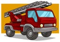 Cartoon red cargo truck with metal ladder