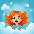 cartoon red haired girl in the clouds Royalty Free Stock Photo