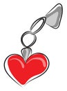 Cartoon red-heart keychain vector or color illustration