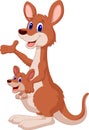 Cartoon red kangaroo carrying a cute Joey