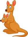 Cartoon red kangaroo carrying a cute Joey