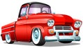 Cartoon red retro truck pickup car, on a white background. ESP Vector illustration.