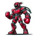 cartoon red robot fighter isolated on white background 1 Royalty Free Stock Photo