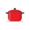 Cartoon red saucepan on a white background. Kitchen utensils. Color image red pots. Royalty Free Stock Photo