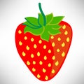 Cartoon red strawberry with leaves isolated on white background. Royalty Free Stock Photo