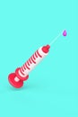 Cartoon red syringe with a drop on a needle on a green background. Royalty Free Stock Photo