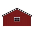 Cartoon red wooden barn house, gray roof, windows with boards. Vector Outline isolated hand drawn illustration on white Royalty Free Stock Photo