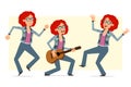 Cartoon redhead hippie woman character vector set