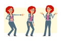 Cartoon redhead hippie woman character vector set