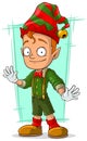 Cartoon redhead Santa elf in green