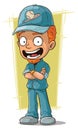 Cartoon redhead smiling baseball trainer