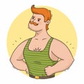 Cartoon redhead strong man with muscles and mustache