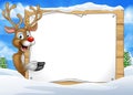 Cartoon Reindeer Christmas Sign Background Royalty Free Stock Photo