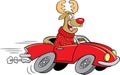 Cartoon reindeer driving a convertible sports car.