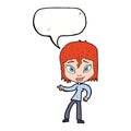 cartoon relaxed woman pointing with speech bubble