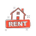 Cartoon rent house icon in comic style. Home illustration pictogram. Rental sign splash business concept. Royalty Free Stock Photo