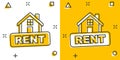 Cartoon rent house icon in comic style. Home illustration pictogram. Rental sign splash business concept Royalty Free Stock Photo