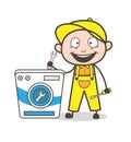 Cartoon Repairman Going to Repair Washing Machine Vector
