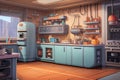 cartoon representation of a fully automated kitchen features animated appliances working harmoniously. AI Generated